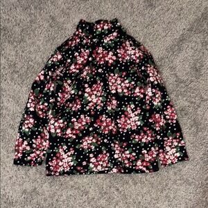 Hanna Andersson Floral Mock Neck Top Snap Shoulder Black Red Size‎ 90